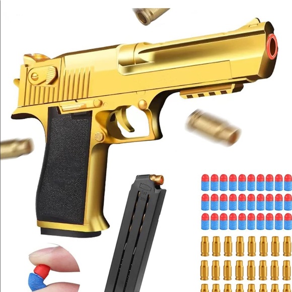 Toy🔫 🎯Gold Desert Eagle Shell Ejection Soft Bullet 2 MAGAZINES, EXTRA AMMO - Picture 9 of 9